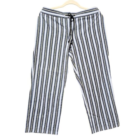 Ann Taylor Loft Lounge Striped Pants Women 10 Wide Leg Pockets Ankle 100% Cotton - Picture 1 of 16